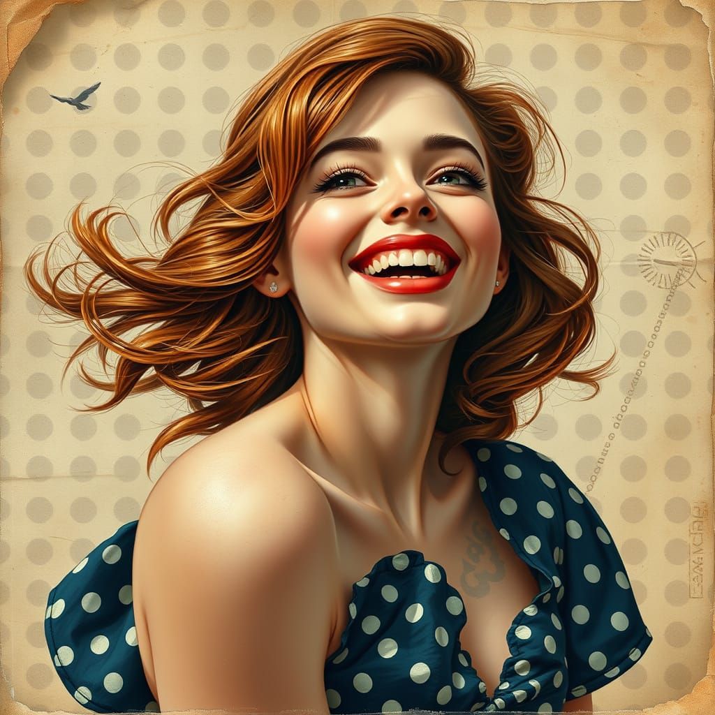 French Woman in Polka Dots, Digital Art