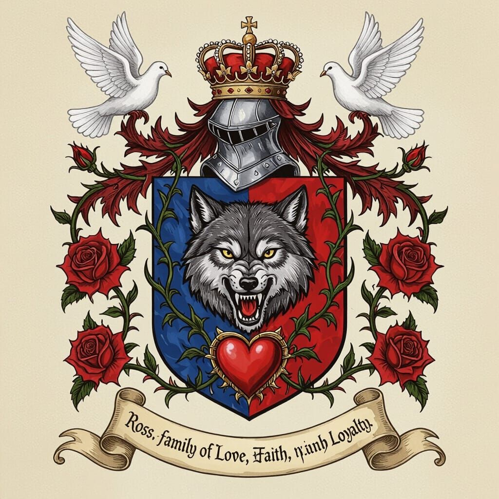 Gothic Coat of Arms with Wolf and Roses as Dürer Engraving