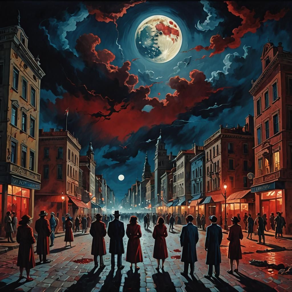 Lunar Apocalypse: Surreal City Scene in Fauvist Style
