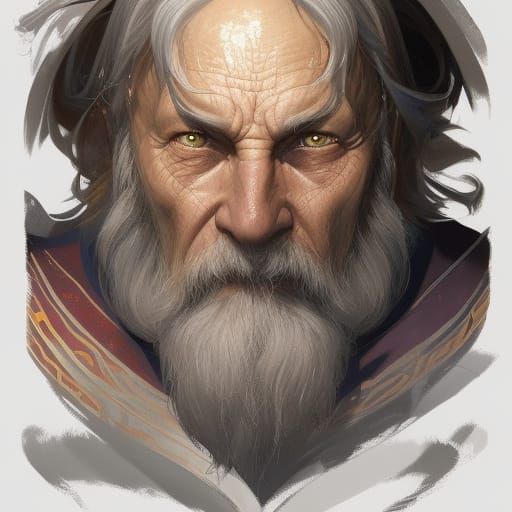 Powerful Old Wizard Warrior Portrait in Digital Art Style