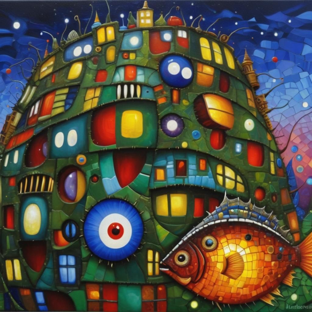 Angler Fish Oil Painting in Pop Surrealism Style