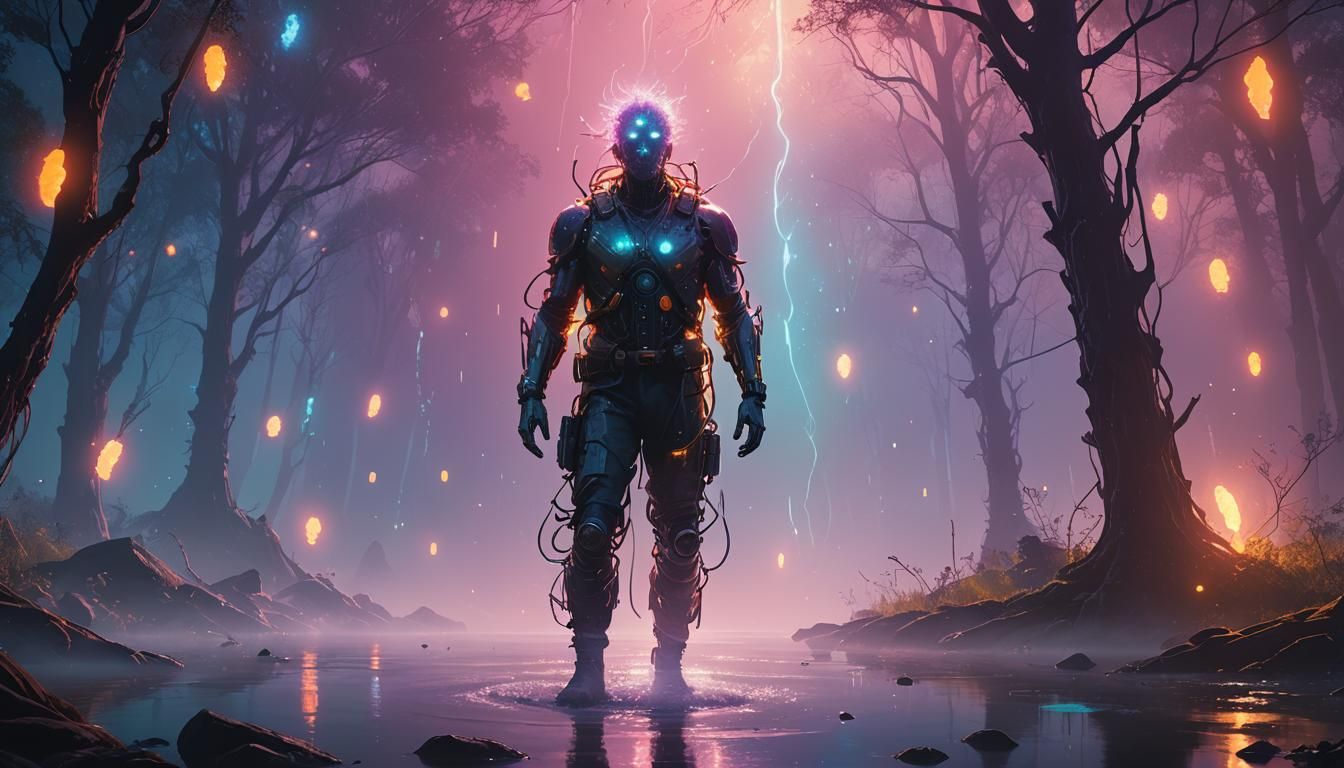 Mystical Astral Body in Iridescent Splash Art