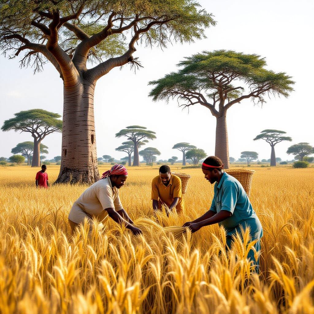 Wakanda Men Harvest Millet Under Baobab Trees