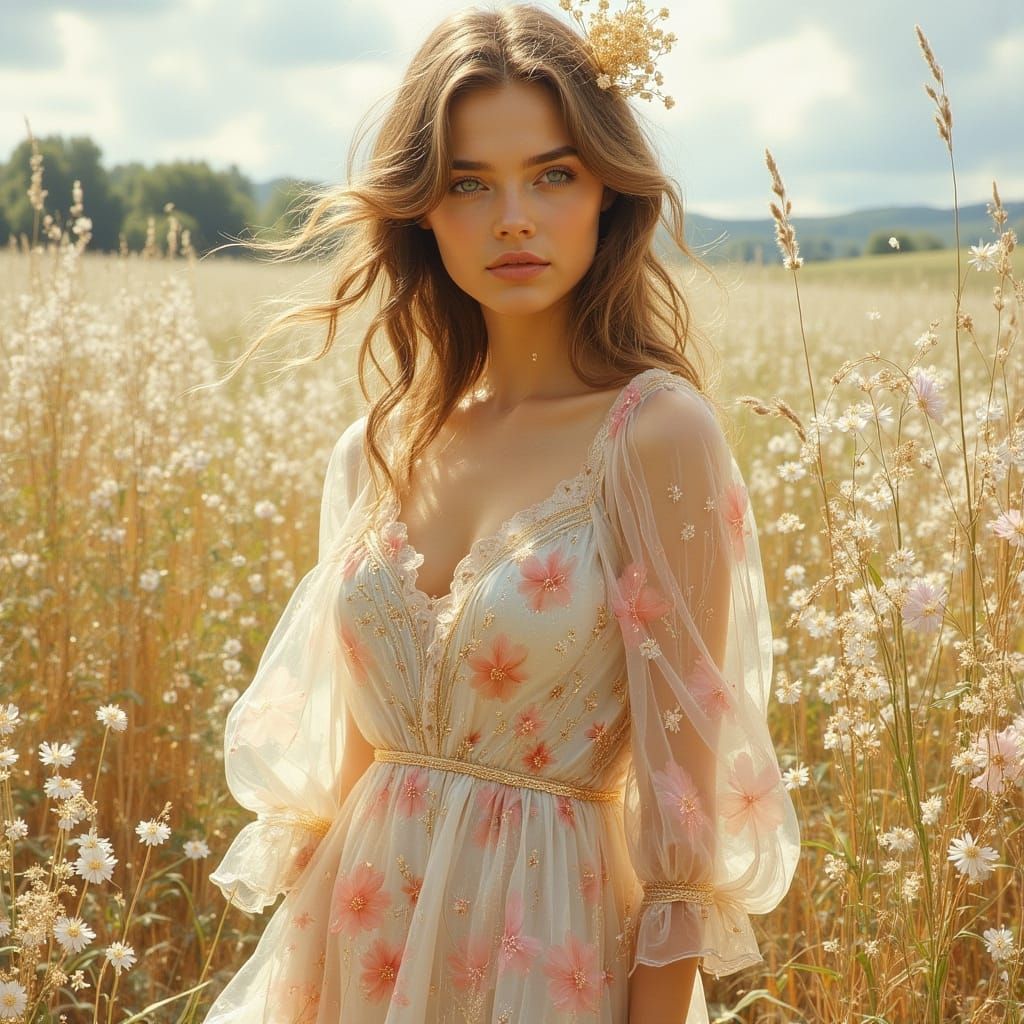 Smiling Woman in Floral Scarf, Impressionist Painting