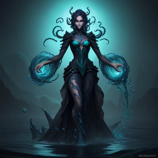 Water Demon with Flowing Body in Fantasia Style