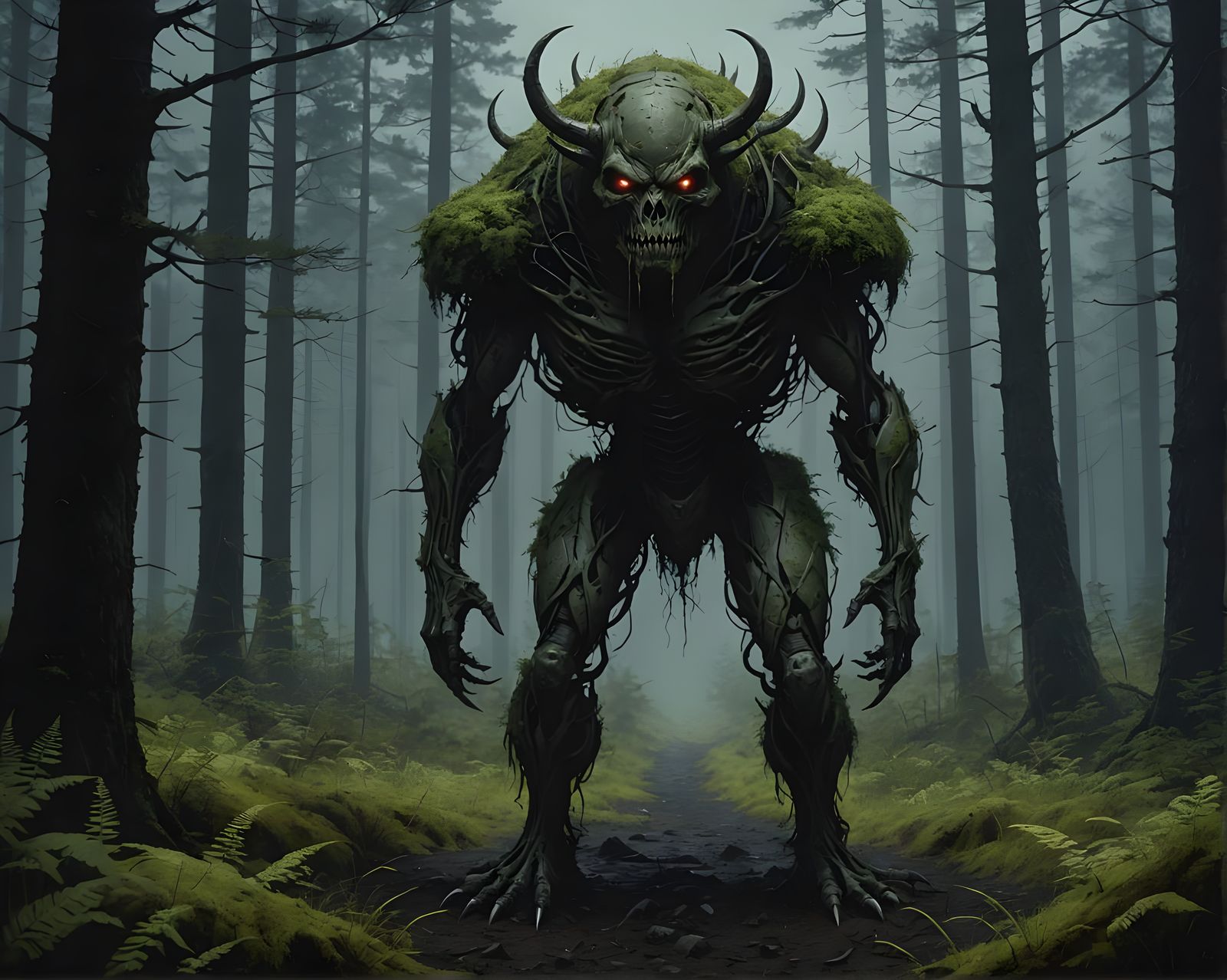 Ominous Forest Creature in Digital Painting Style