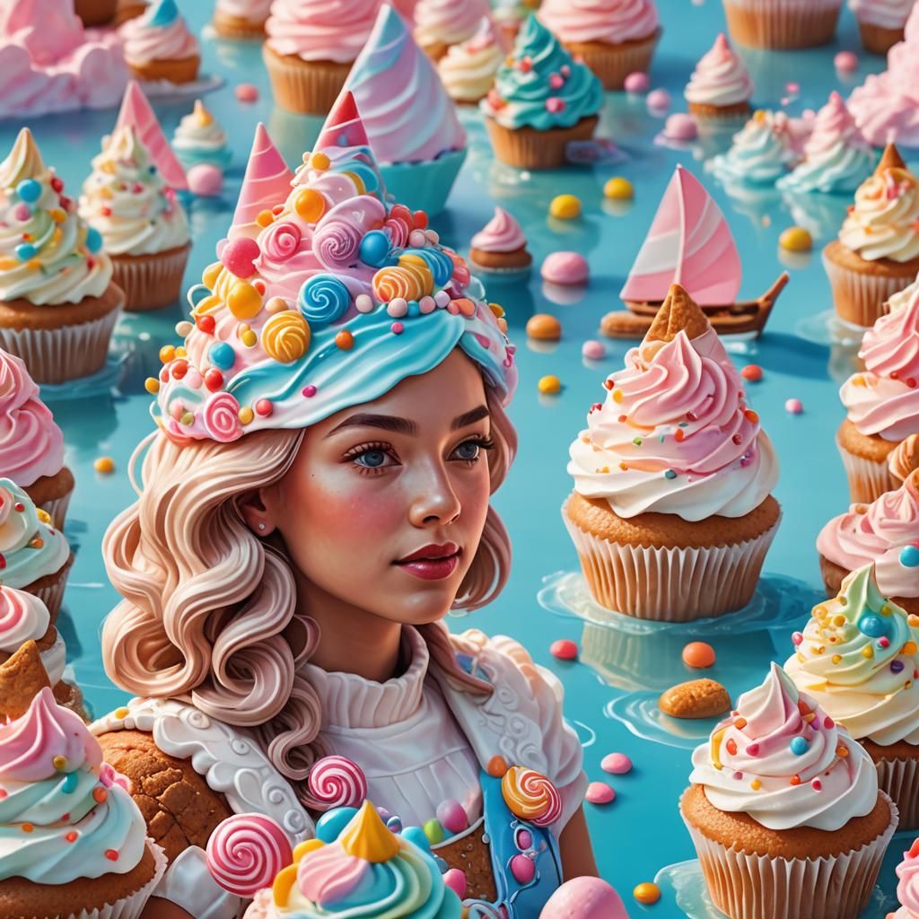 Candy Art Woman Sailing a Candy Boat