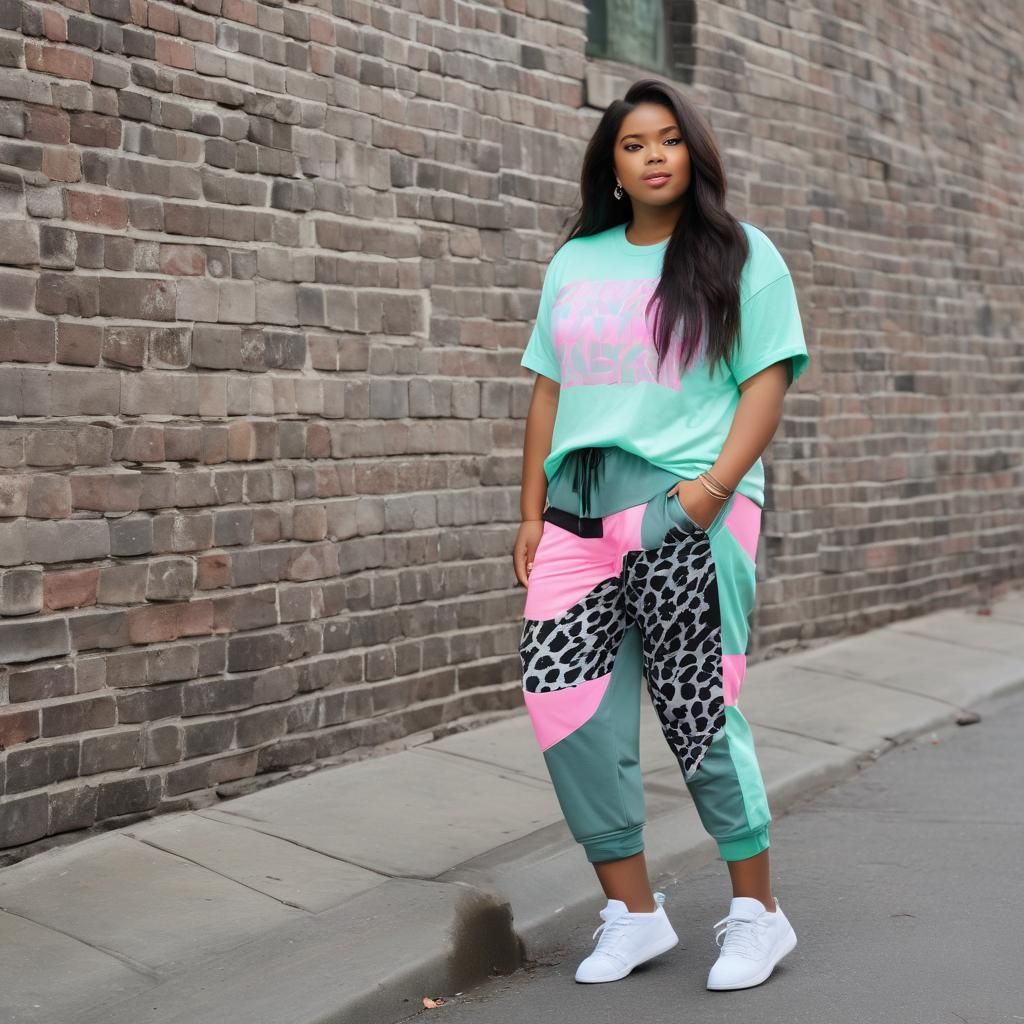 Plus Size Model in Pastel Colorblock Outfit