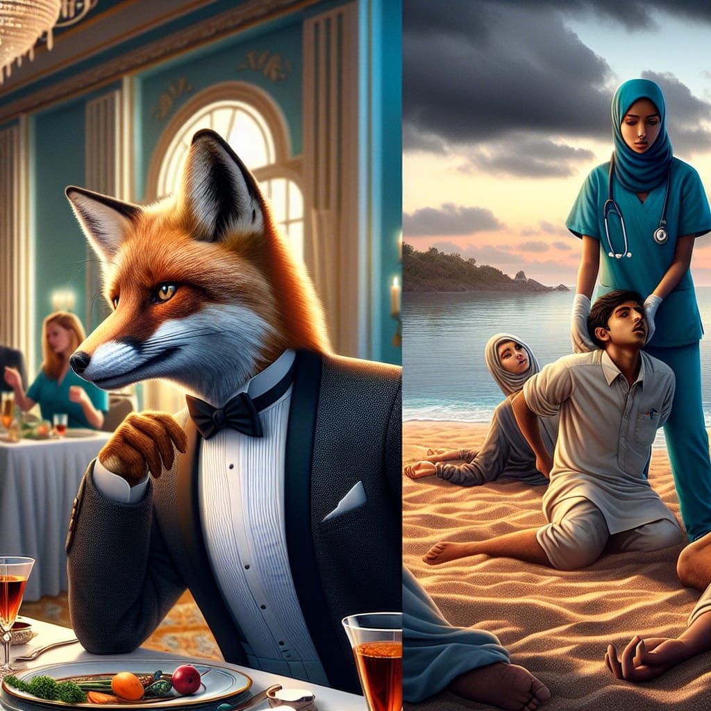 Sophisticated Fox at a Grand Dinner Party