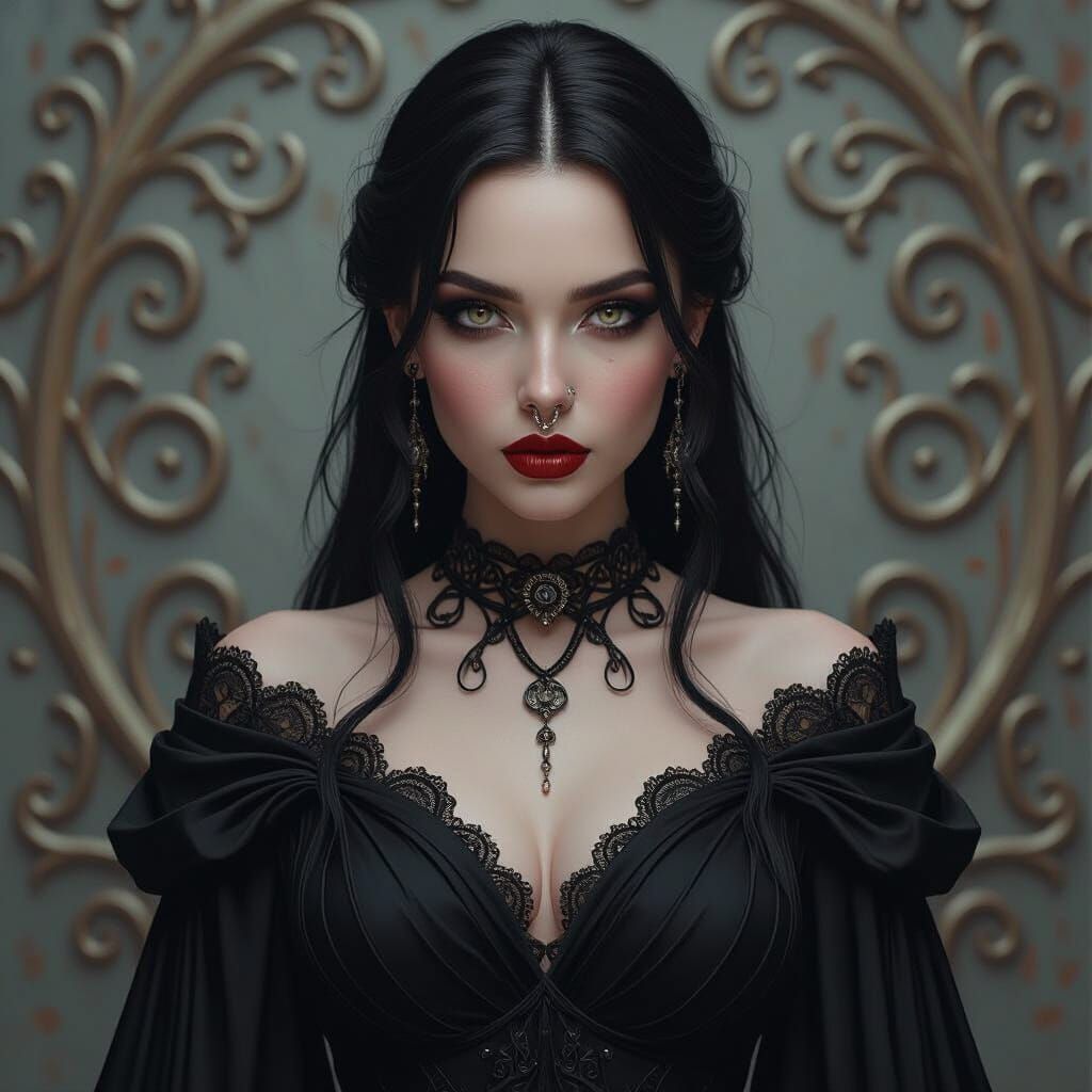Gothic Woman Portrait with Piercings in Digital Art Style