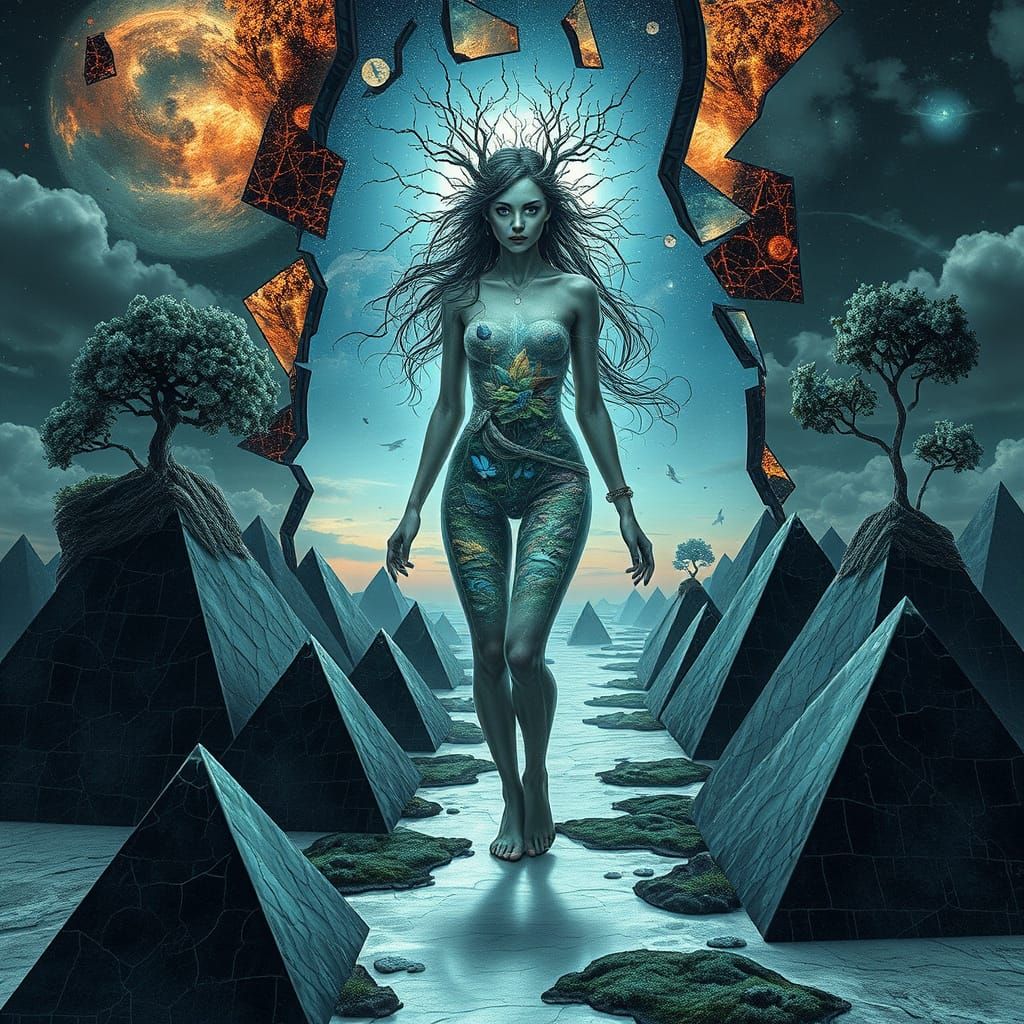 Mystical Woman of Ecosystems on Pyramids