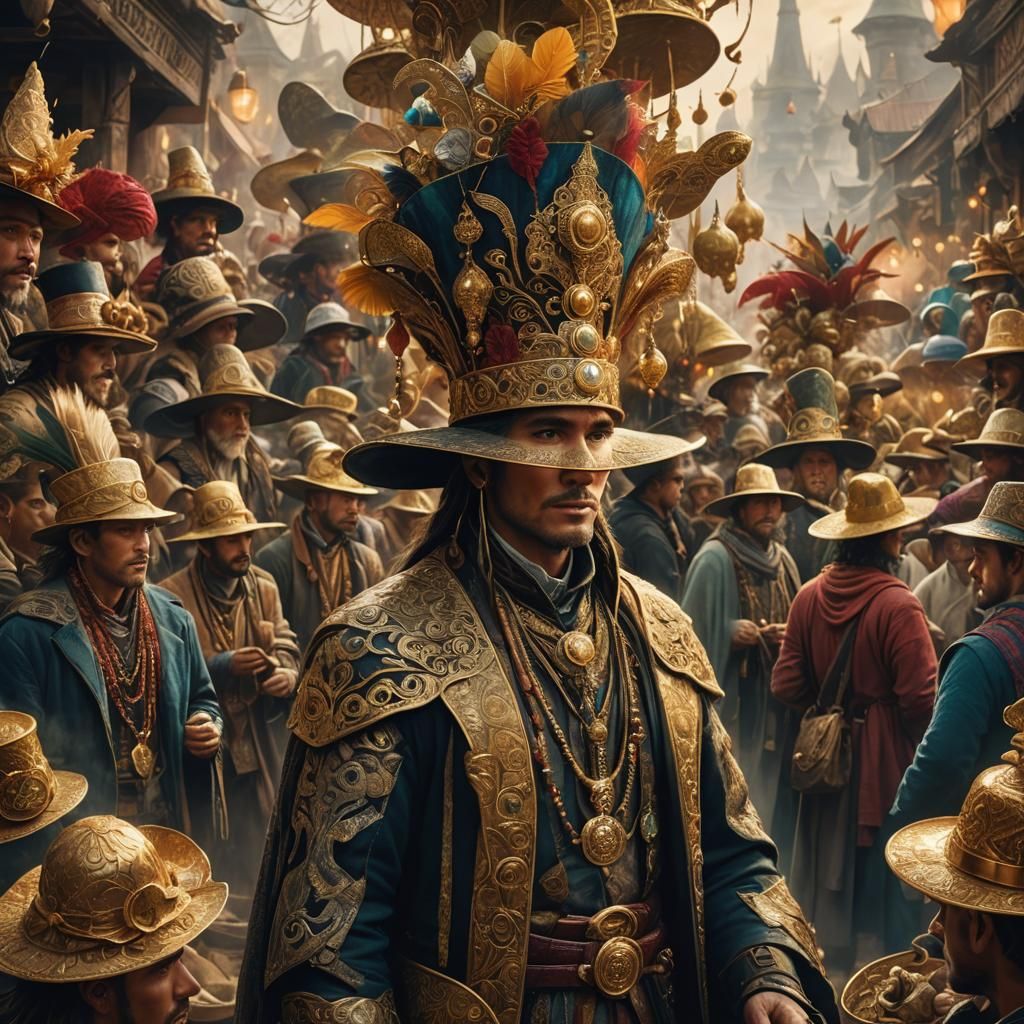 Mystical Man in Elaborate Hats: Fantasy Art