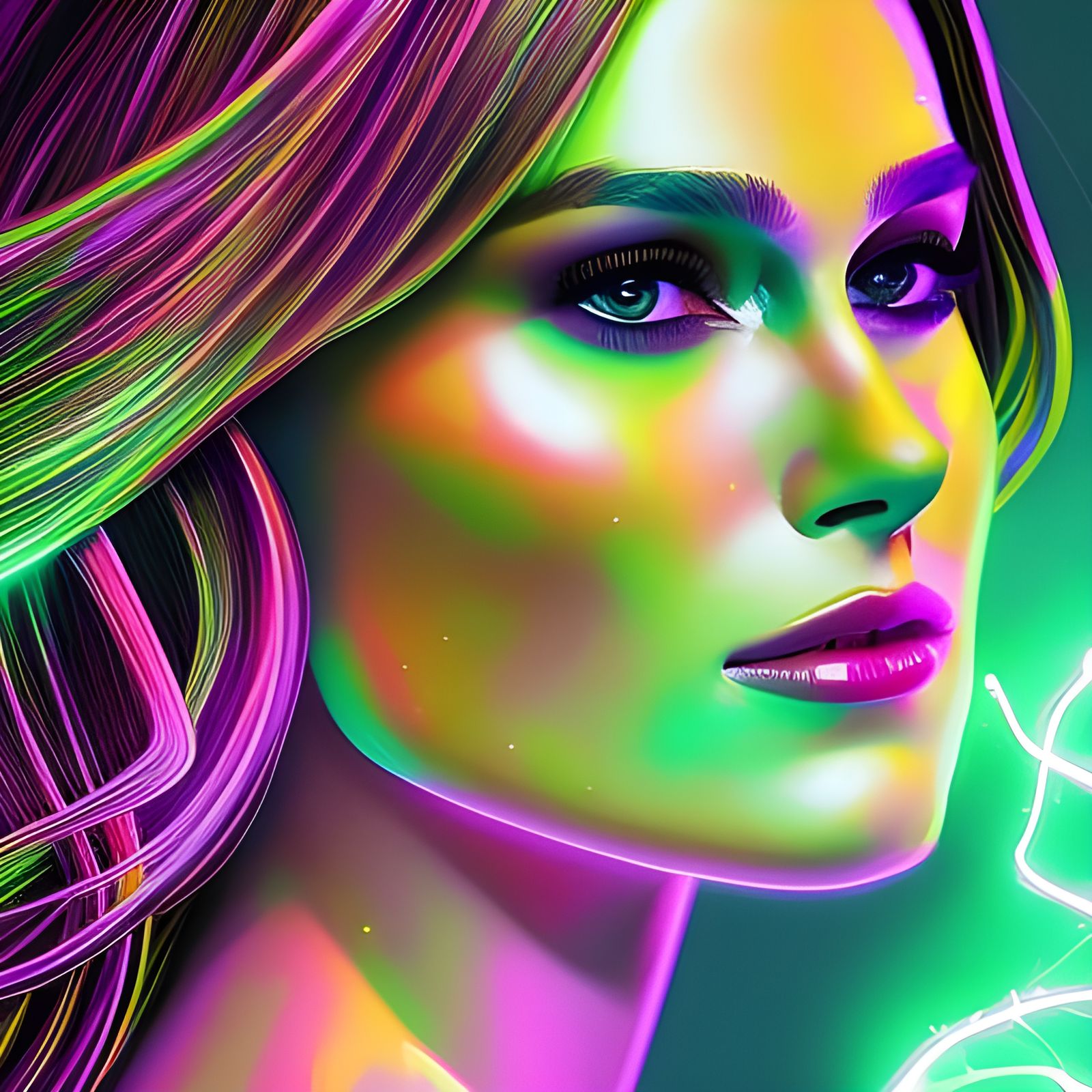 Neon Goddess Portrait in Digital Painting Style