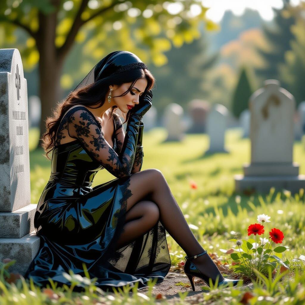 Grieving Widow at Gravesite: Evocative Portrait