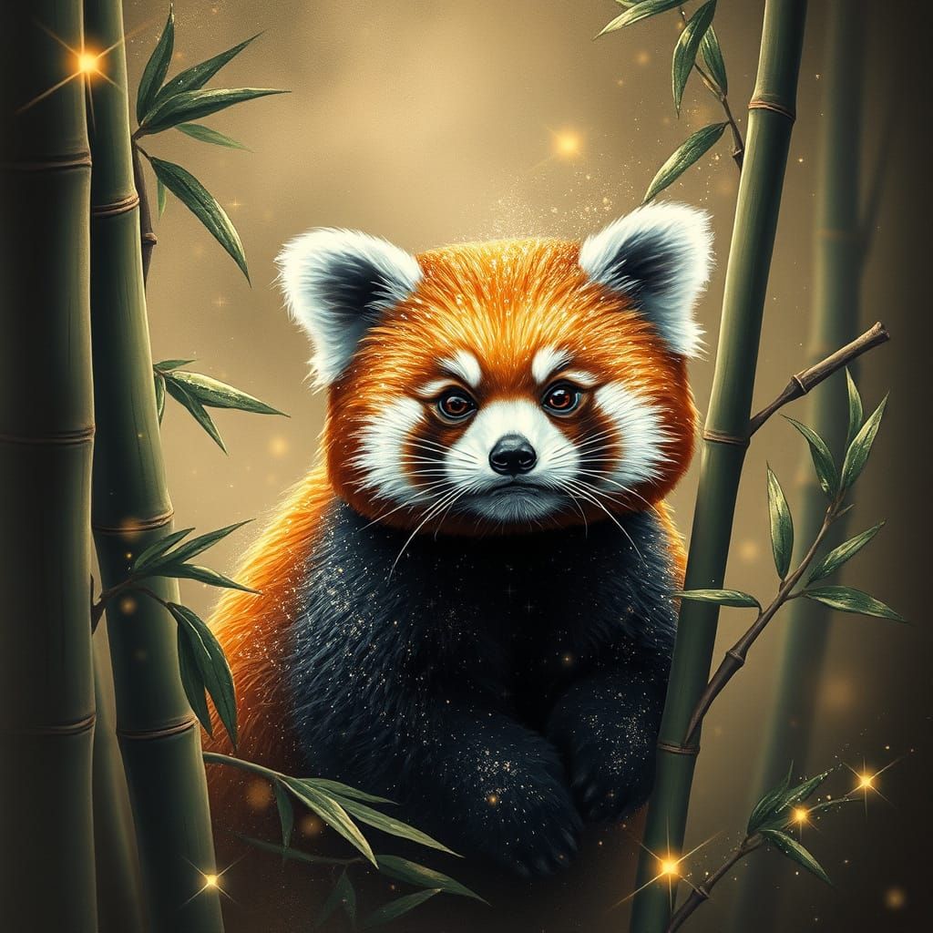 Magical Red Panda in Sparkling Bamboo Forest