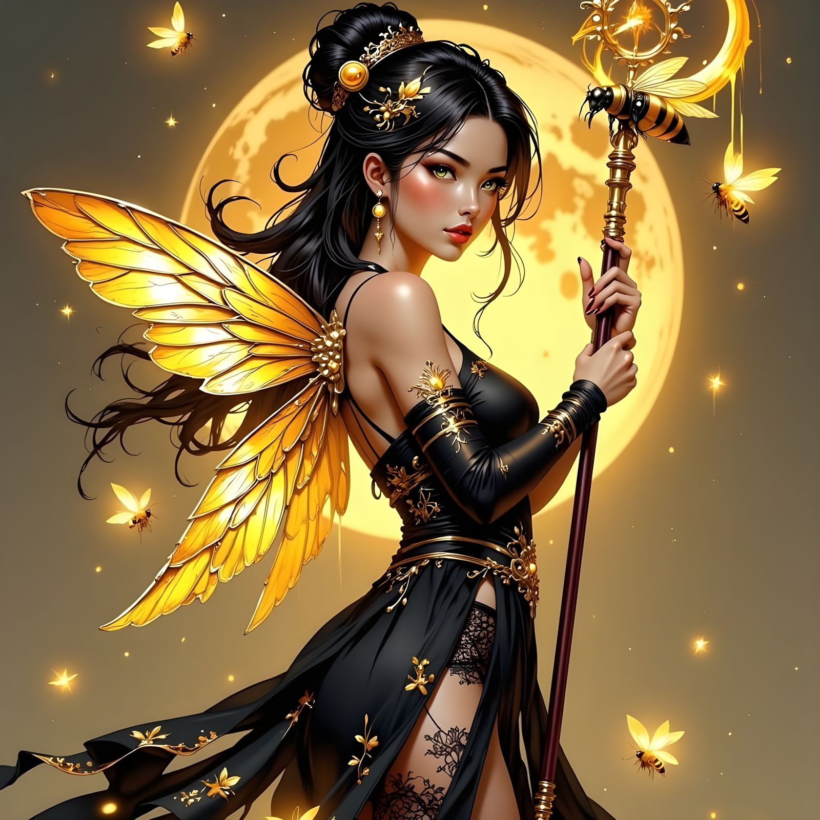 Elegant Chinese Goddess with Bee Wings