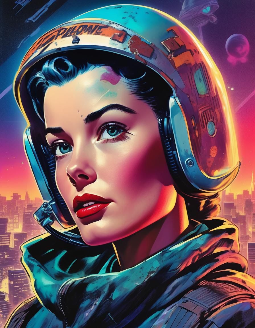 Futuristic Space Girl in Comic Book Style