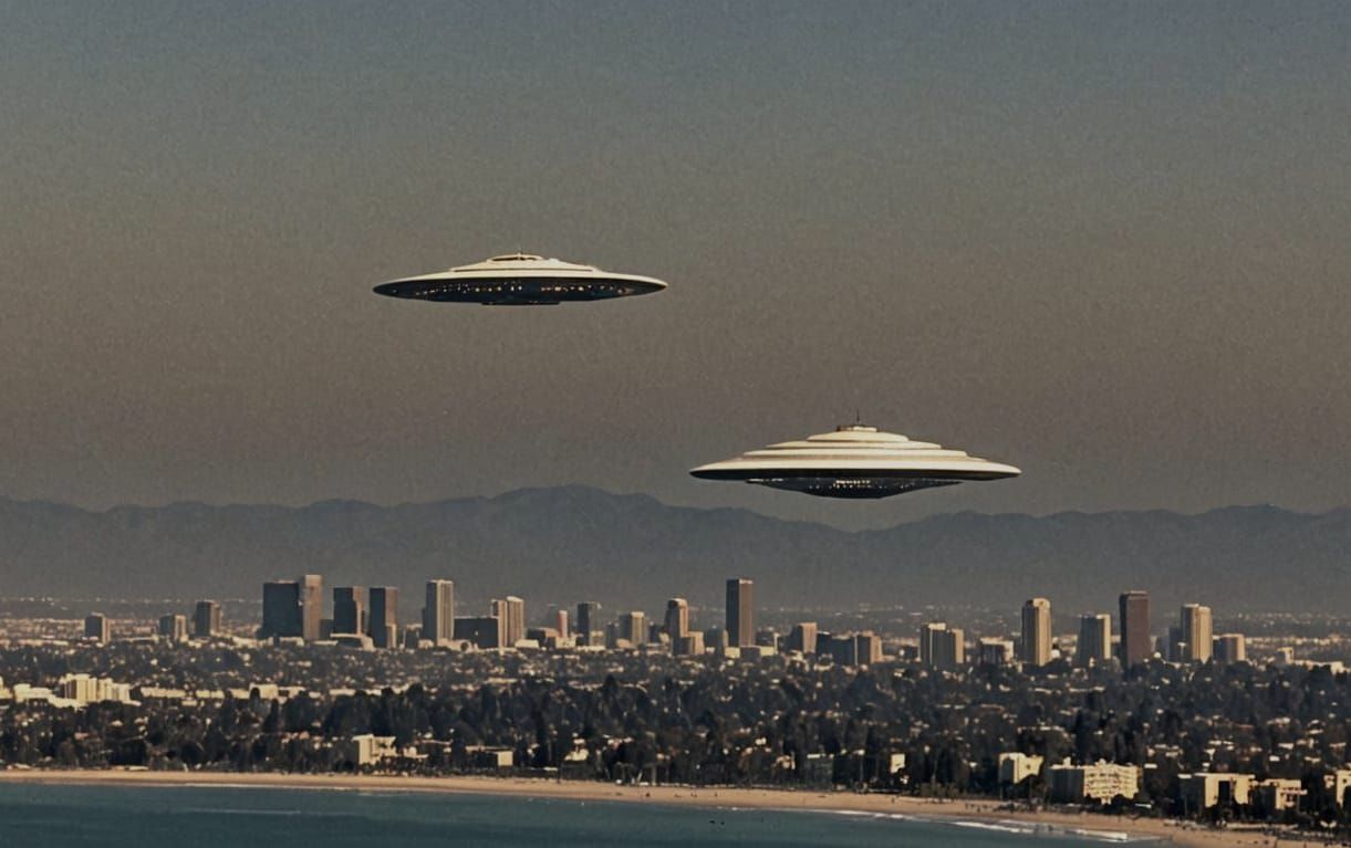 UFO Sightings Over Los Angeles in Photorealistic Style