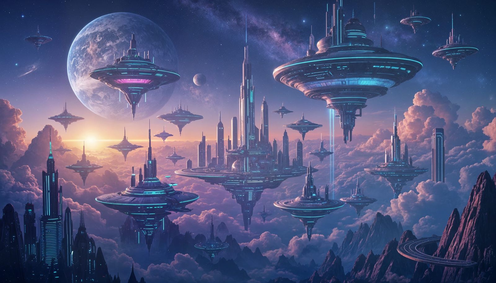 Futuristic Floating Cities in Cosmic Atmosphere