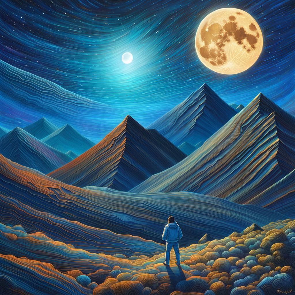 Astral Moon Journey in Holographic Illustration