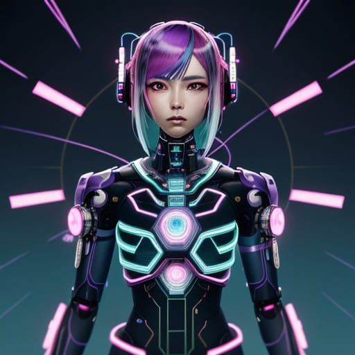 Cyberpunk Kawaii Goddess with AI Features
