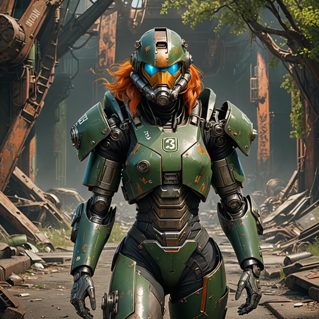 Fallout Power Armor Portrait: Woman with Orange Hair