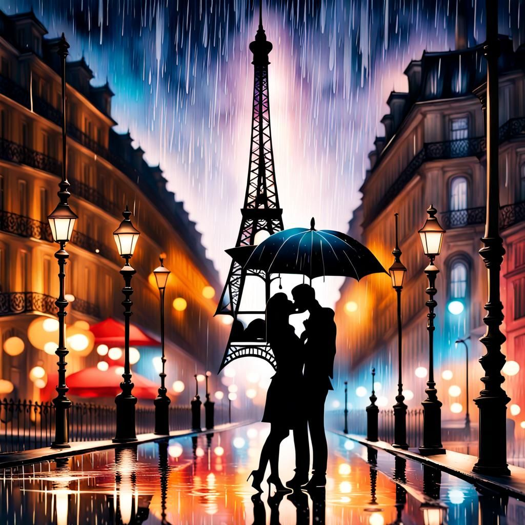 Romantic Rainy Night at the Eiffel Tower