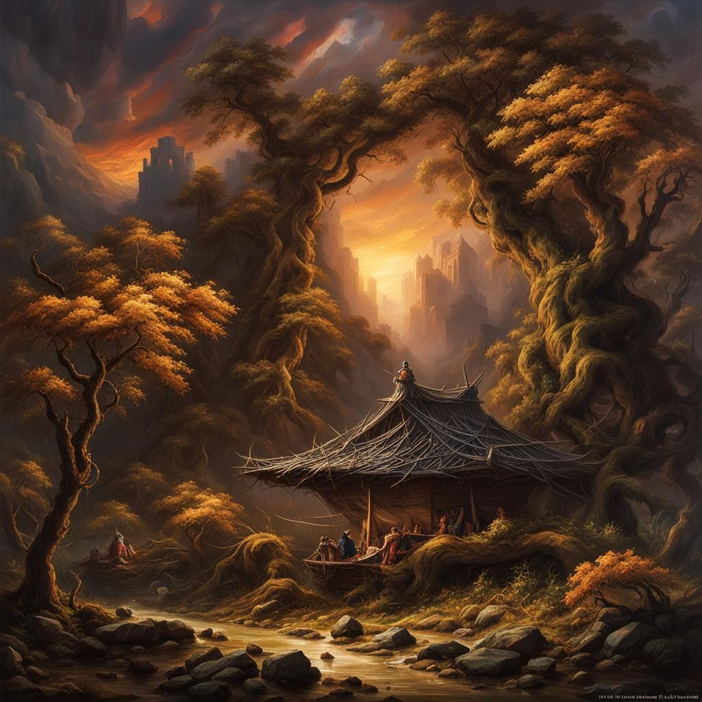 Cosmic Girl with Golden Crown and Dark Wings