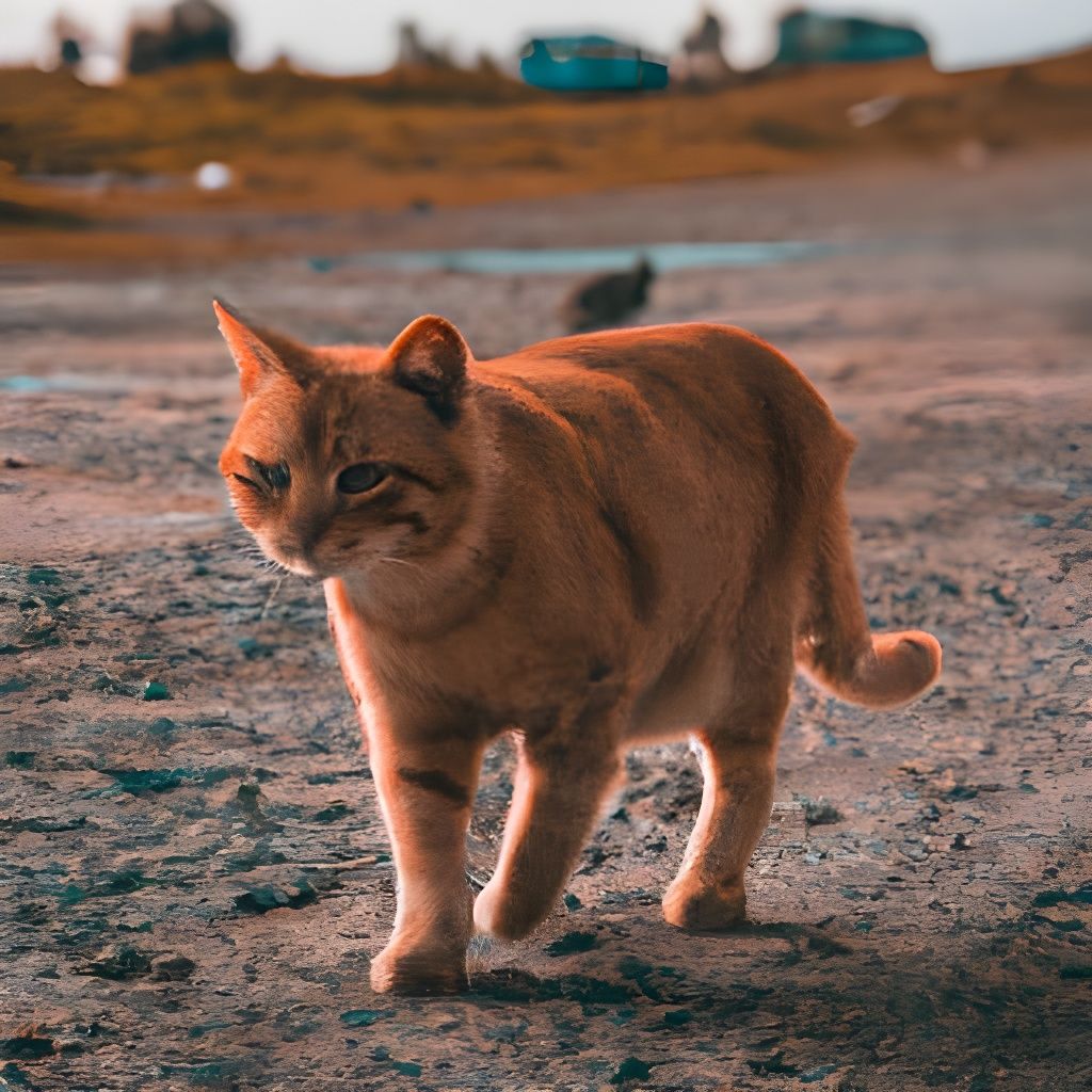 Orange Cat Walks on Road: Cinematic 4K Photo