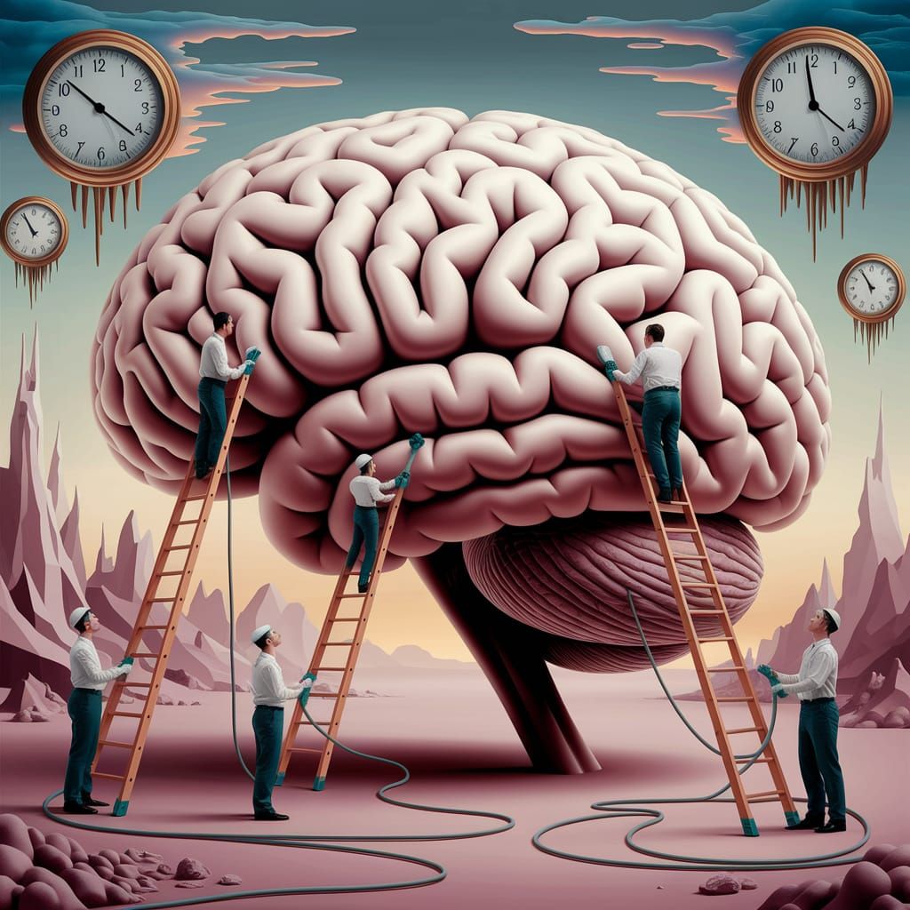 Surreal Brain Cleaning in Dali-Inspired Oil Painting