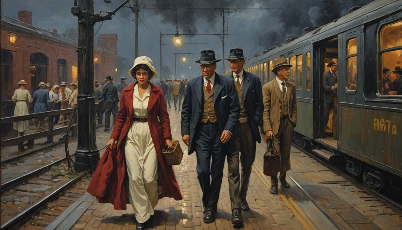 Woman's Midnight Train Journey: Impasto Oil Painting