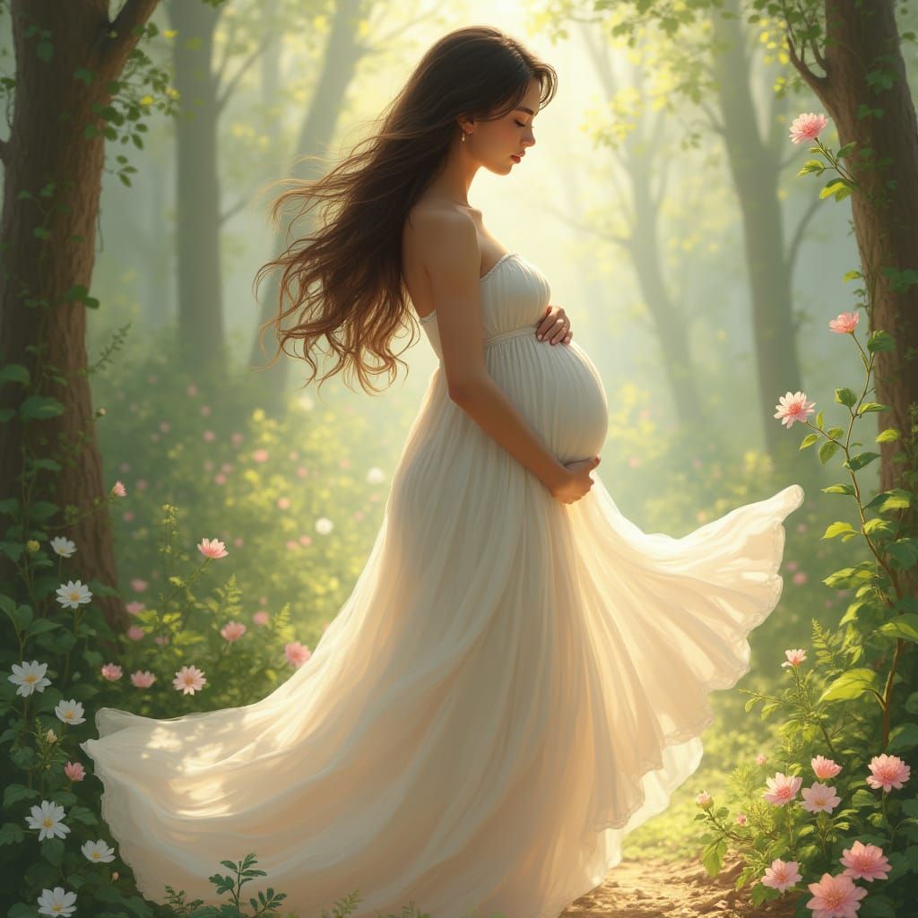 Pregnant Woman in Dreamy Digital Art Style