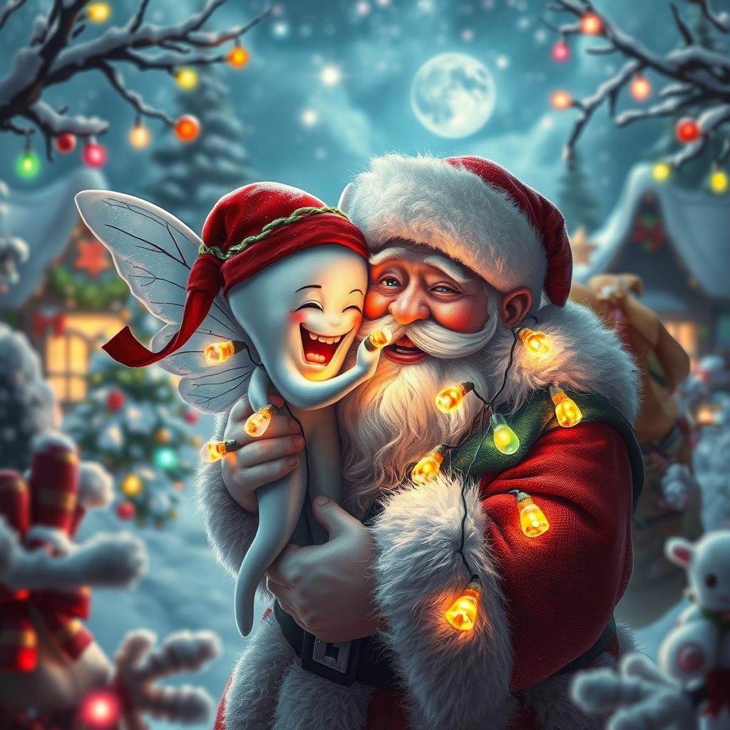 Santa Hugging Tooth Fairy