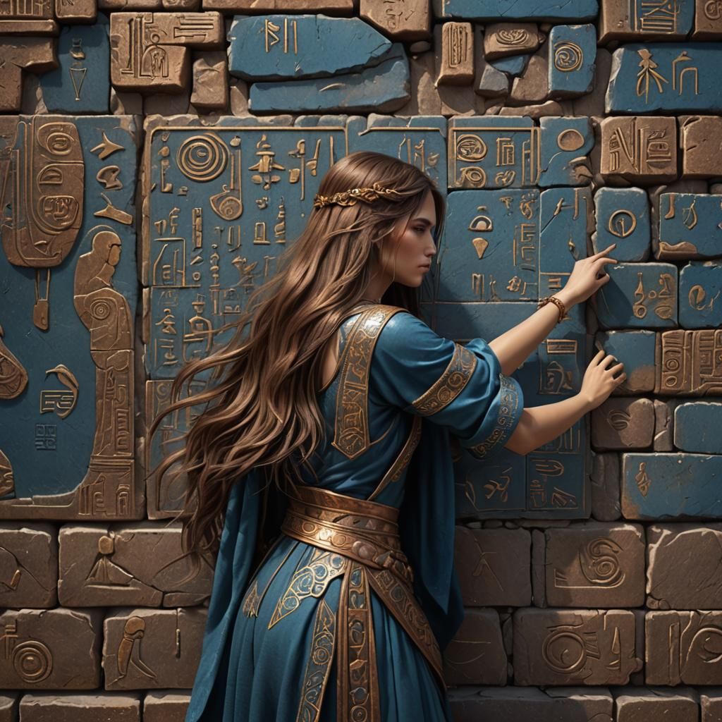 Woman with Hieroglyphics in Detailed Matte Painting