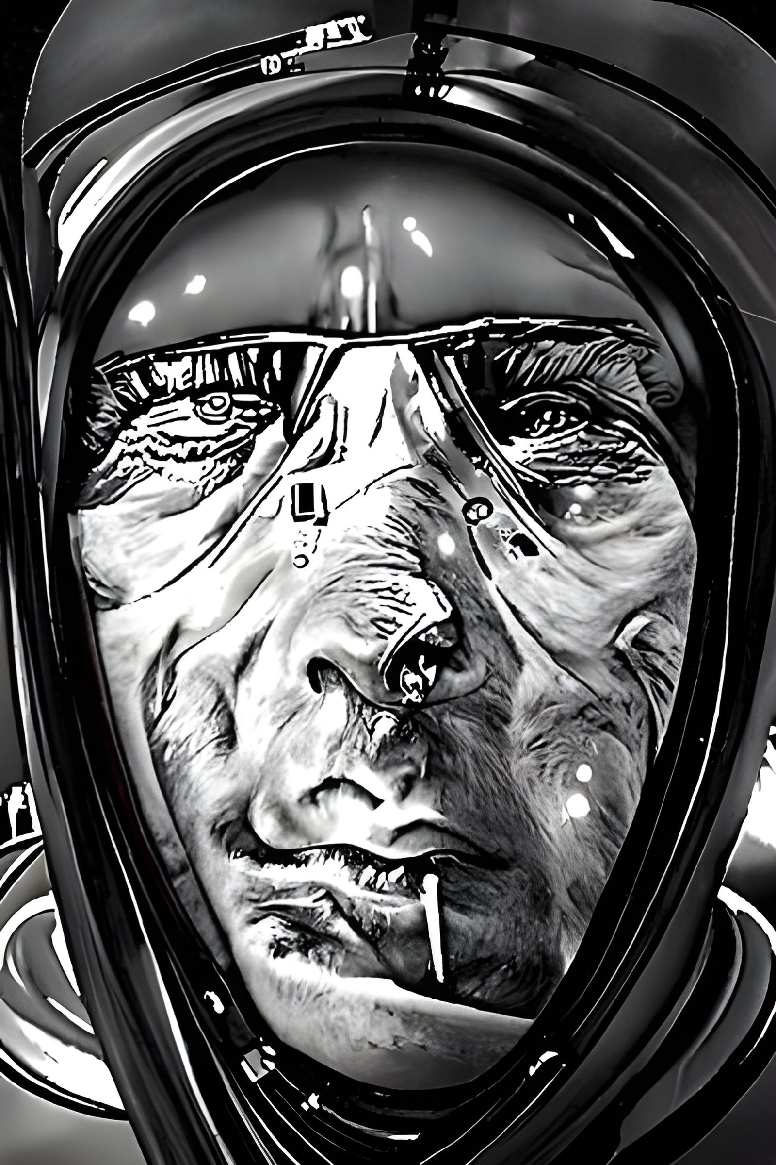 Sinister Cosmonaut Face in Film Noir Style