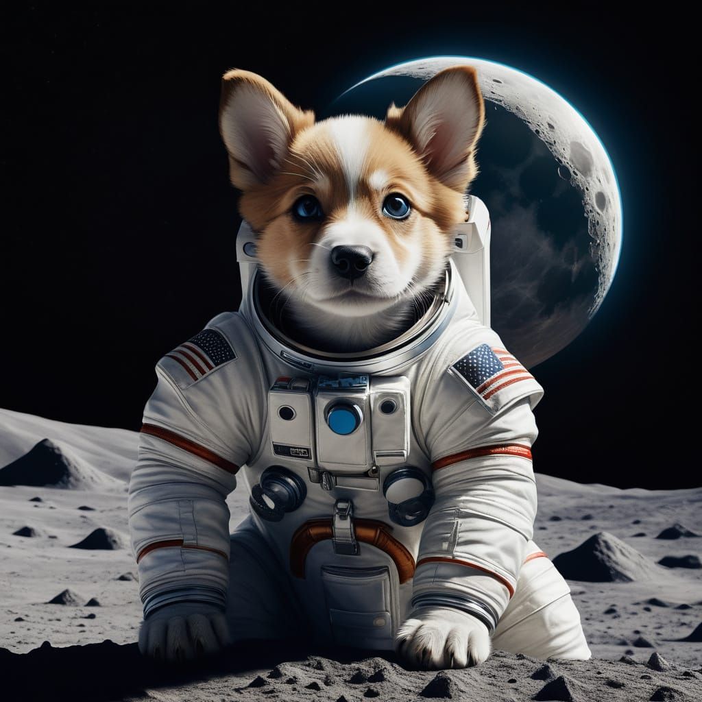 Astronaut Puppy Lands on the Moon in Vibrant, Hyper-Realisti...