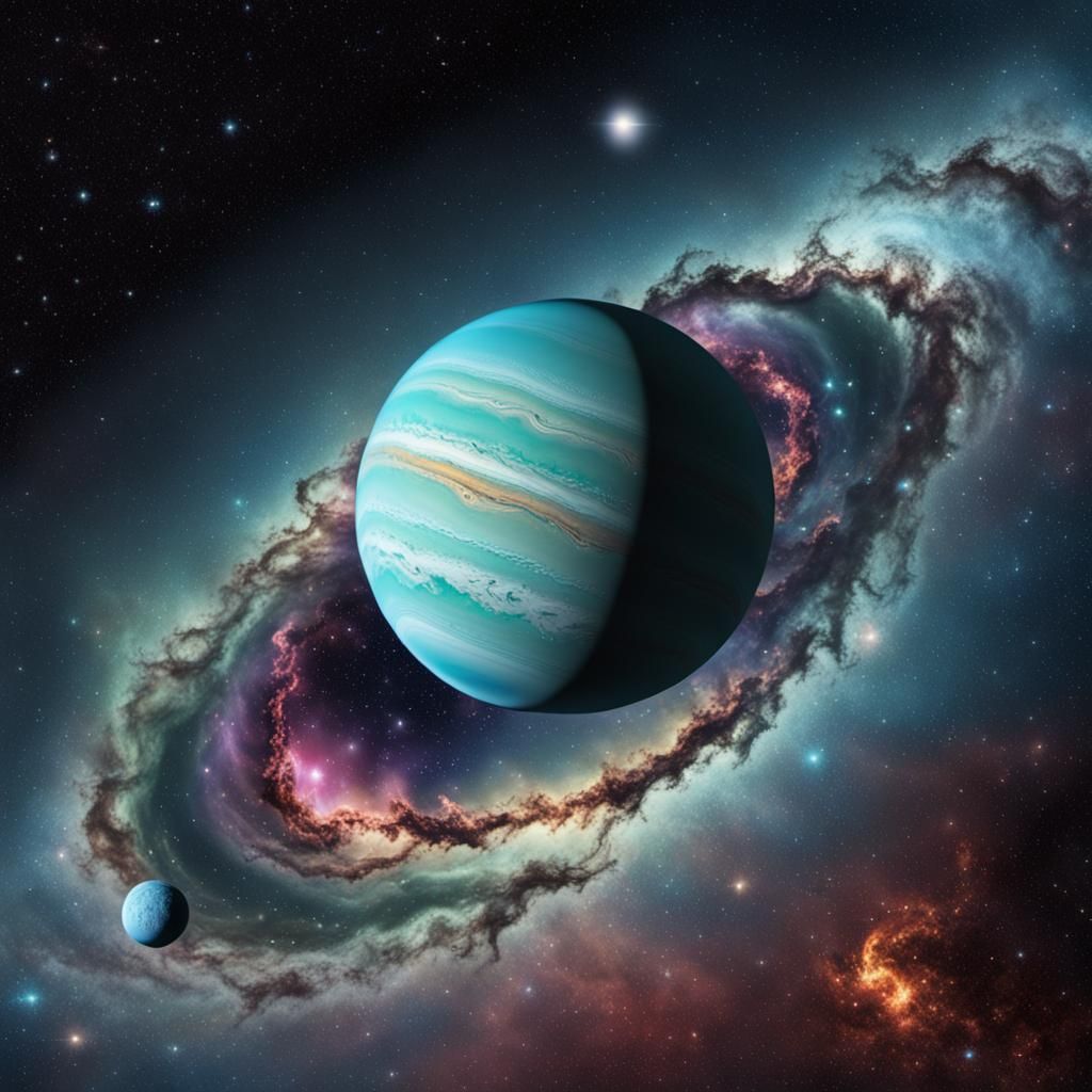 Uranus Amidst Nebula and Comet, Hyper Realistic