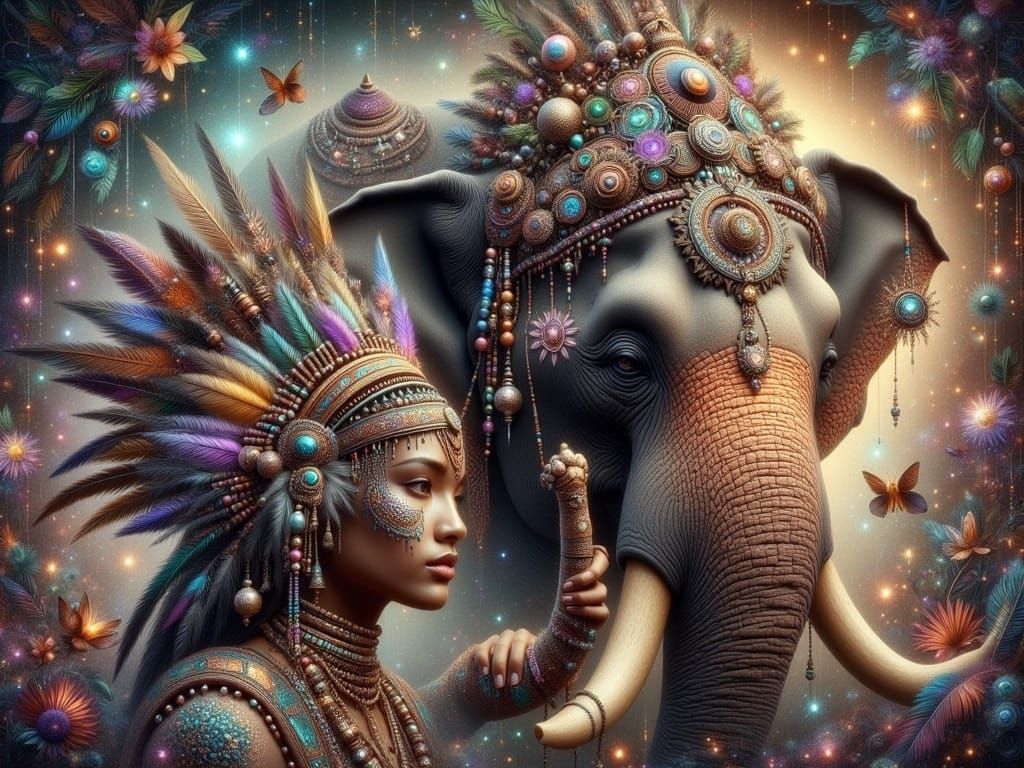 Asian Elephant Woman in Mystical Aura