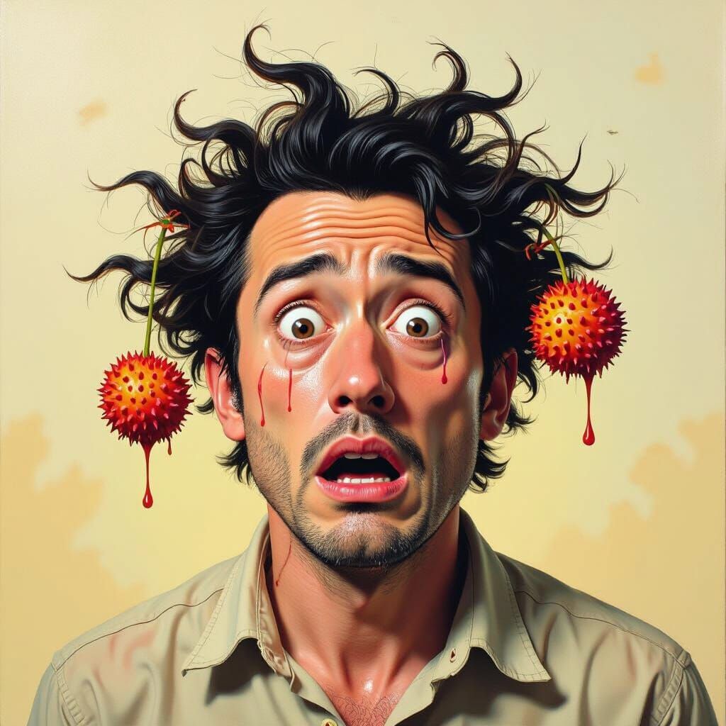 Terrified Man with Rambutans, Surrealist Dreamscape