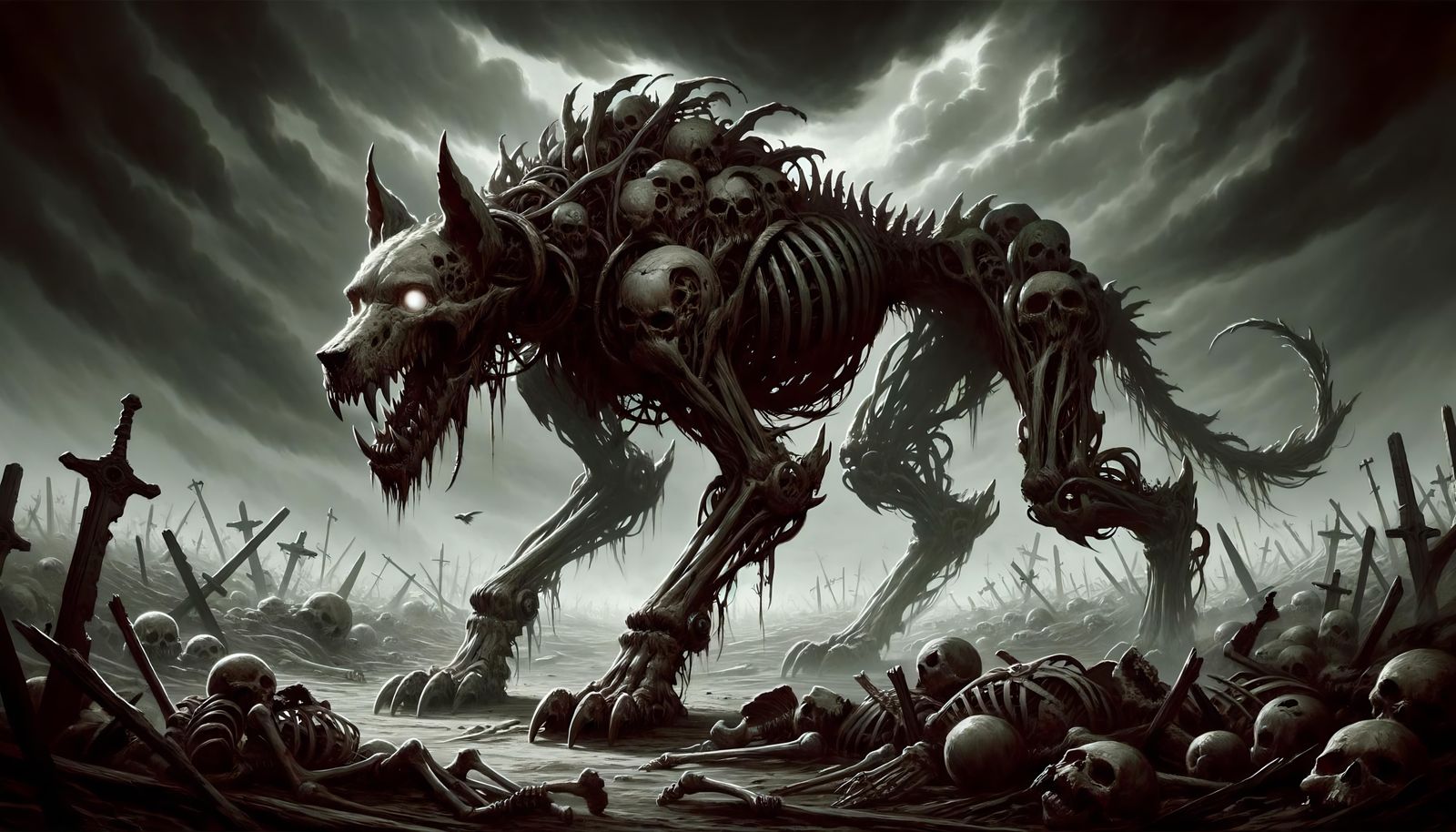 Epic Undead Charnel Hound in Dark Fantasy Style