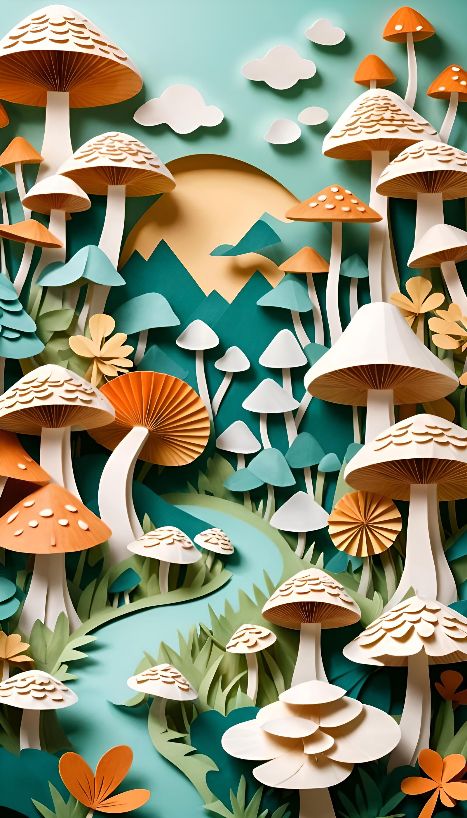 Kirigami Mushroom Landscape in Paper Art
