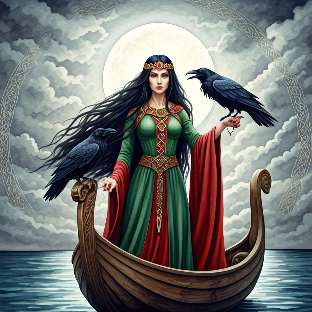Mysterious Celtic Queen Under Moonlit Skies