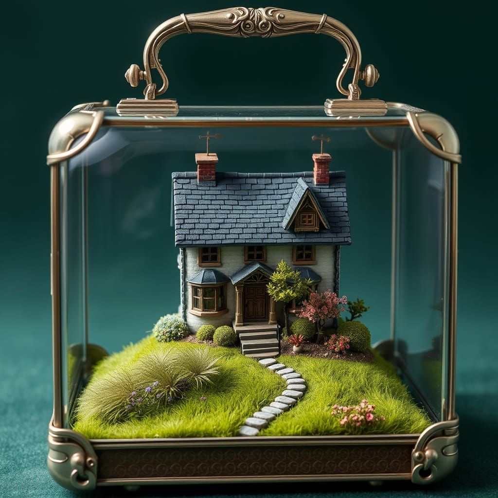 Exquisite Glass Suitcase Miniature Home with Lush Lawn and A...