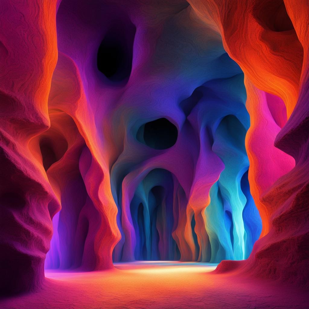 Psychedelic Cave with Swirling Colors in Digital Art