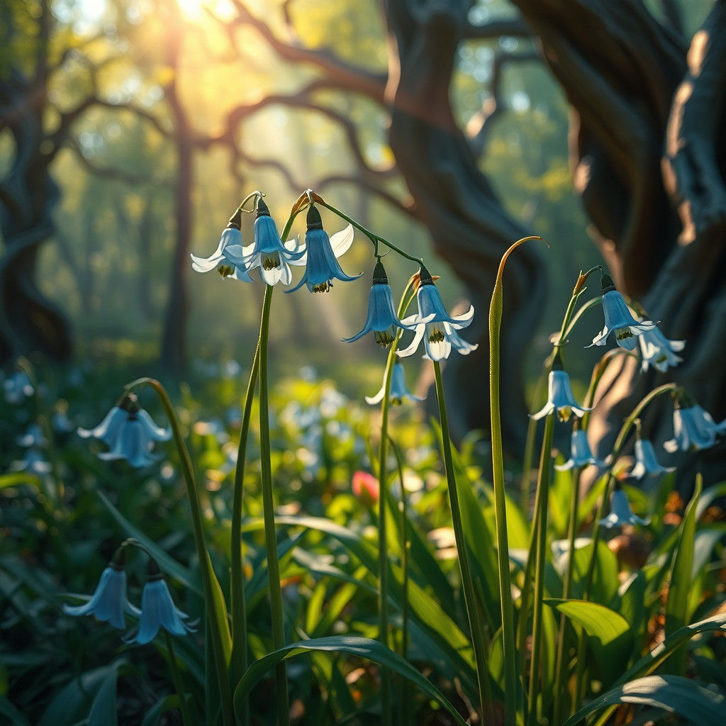 Enchanted Bluebells in Sun-Dappled Forest Glade