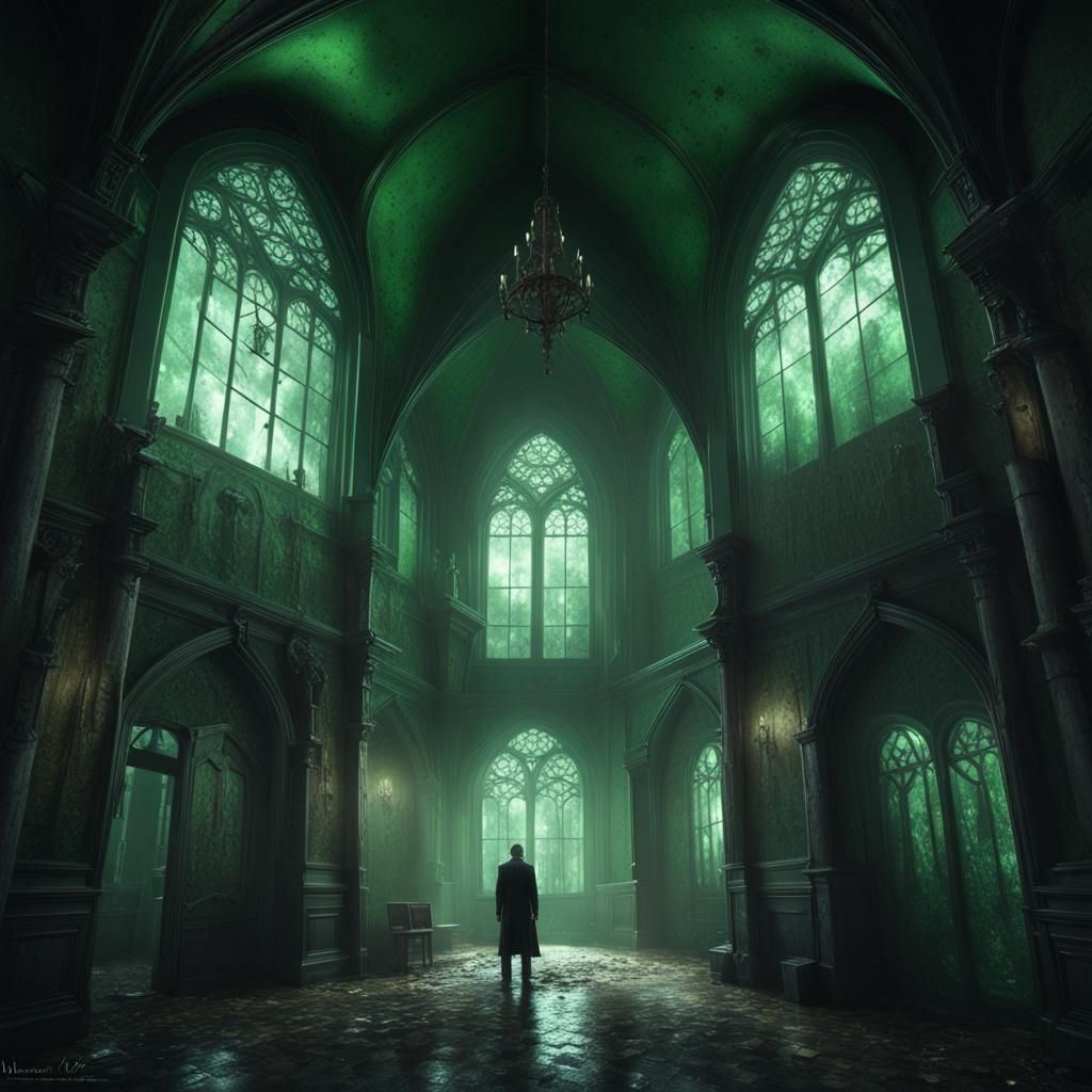 Gloomy Gothic Asylum with Green Light, Art Nouveau