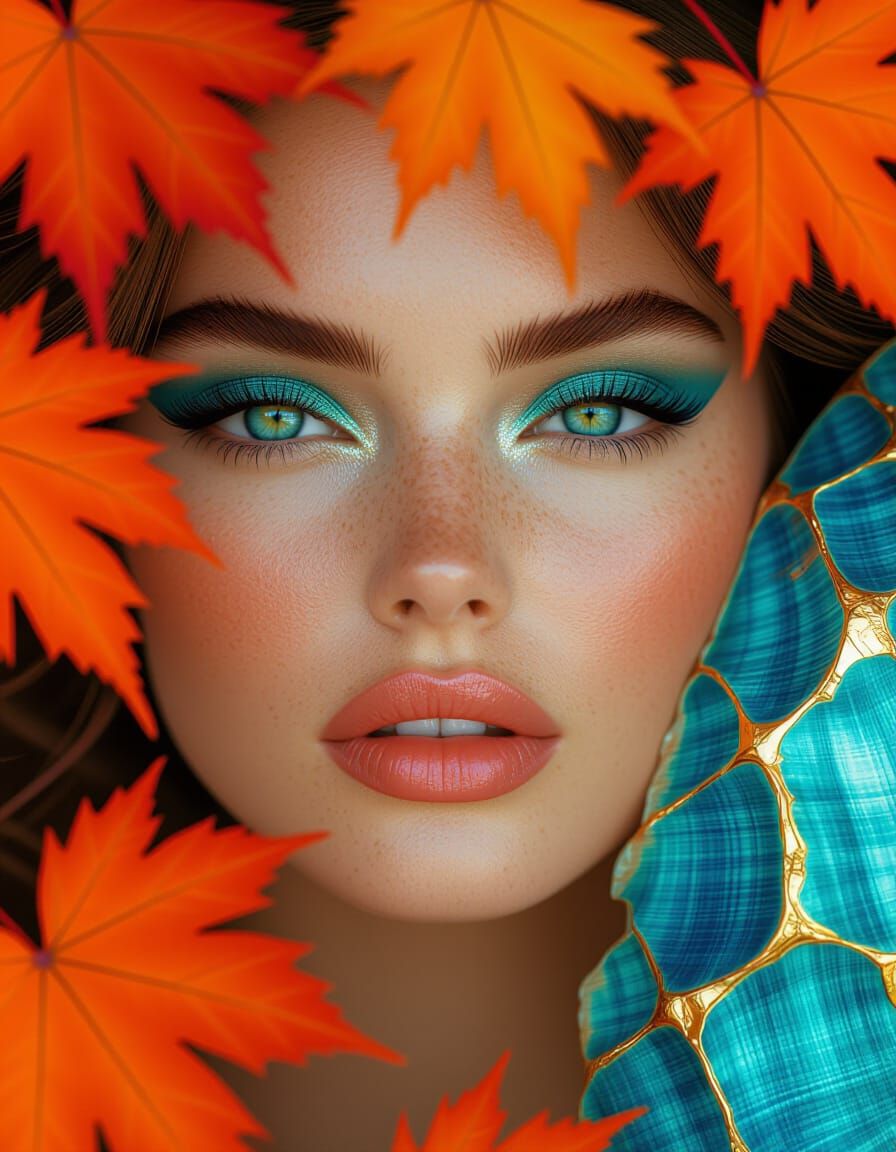 Autumnal Woman with Cracked Cobalt Mask