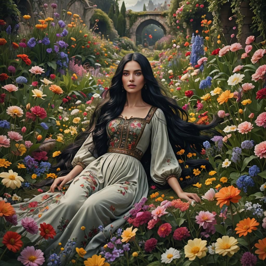 Girl in Flower Garden: Digital Matte Painting