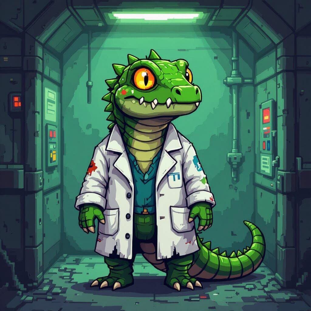 SCP Lizard in Pixel Art Style