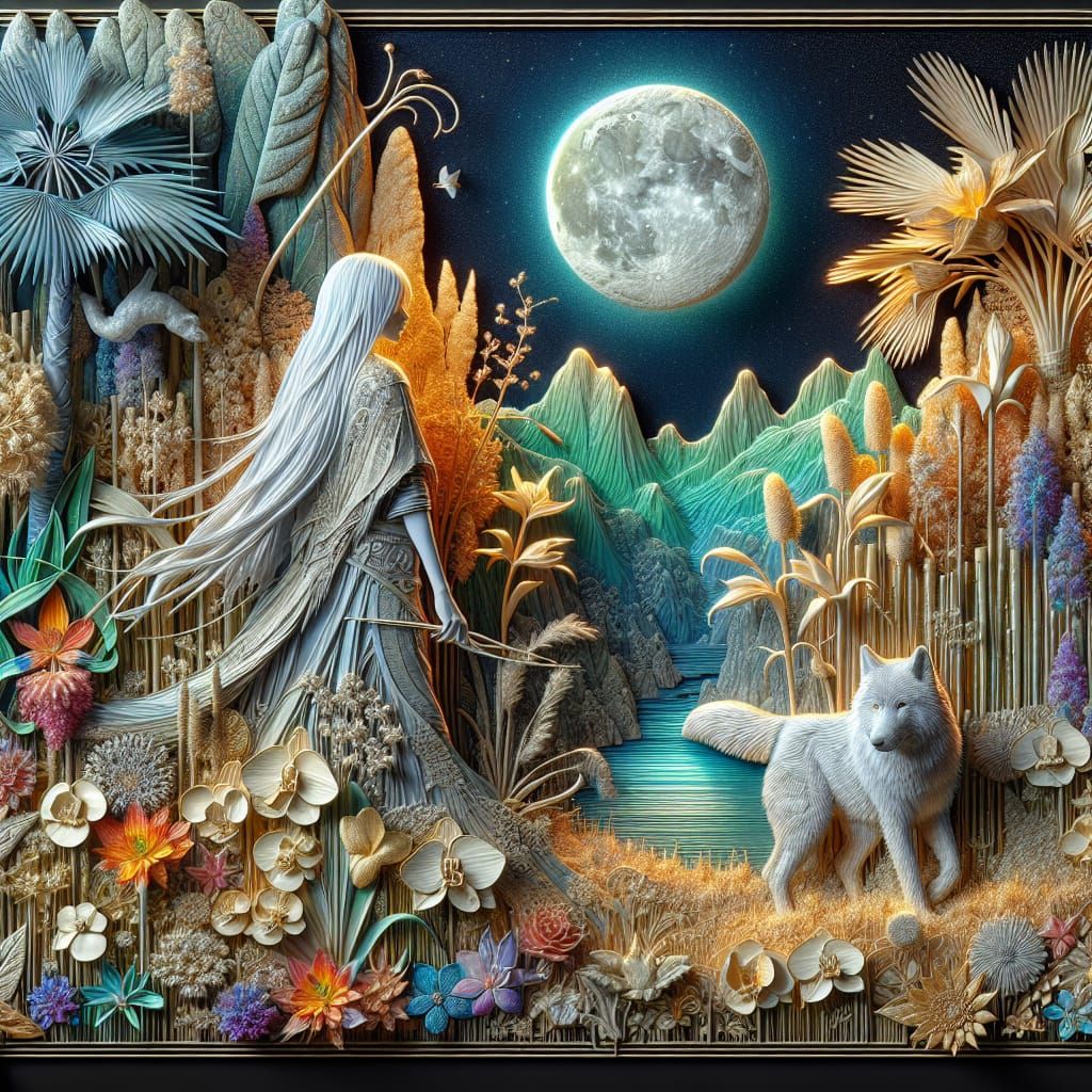 Mystical Garden 3D Bas-Relief with Bohemian Woman